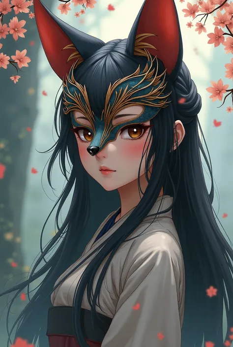 Anime girl wear full face fox mask