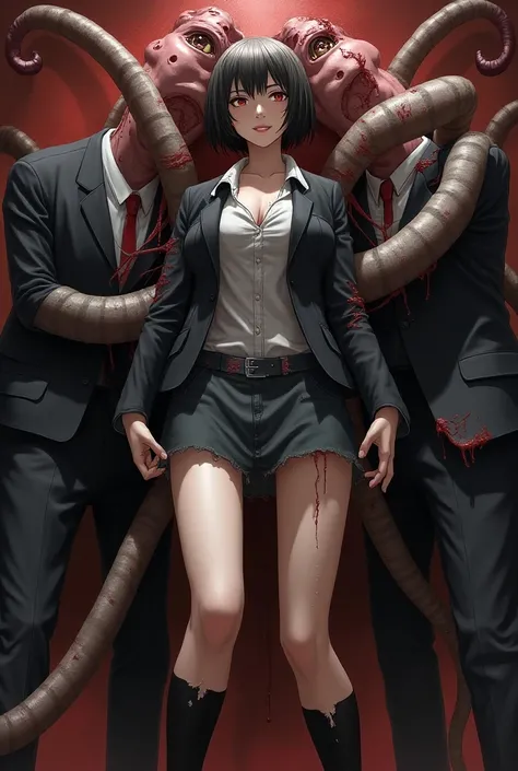 masterpiece, best quality ,nsfw, 1 ,  short hair,castanho jacket,shirt dress , Show off your belly ,skirt,  long torn black socks ,torn socks, long branch ,official,attacked by official,official Invasion,official goes into pussy,pussy fucked by official,pu...