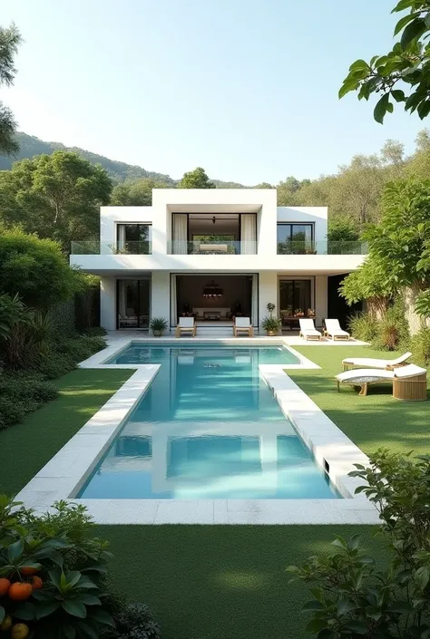 A 7,000 square meter ruco white house with an infinity pool and a huge backyard filled with fruit fruits