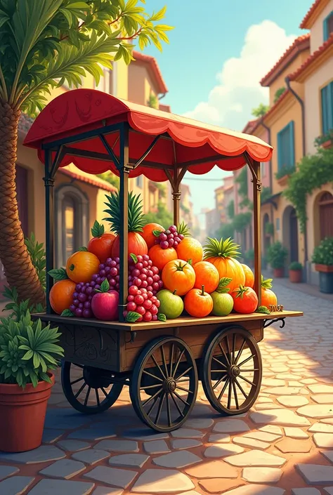 Create a print for a delivery cart depicting a fruit shop