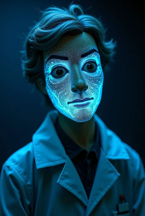 Puppet of a scientist with phosphorescent design on the face