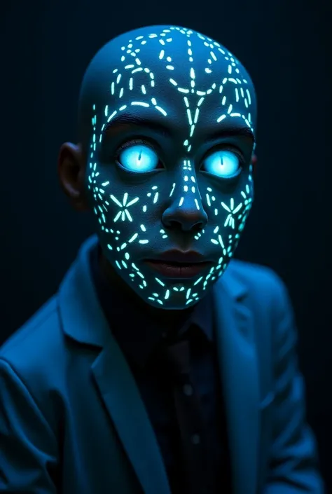 Puppet of a scientist with phosphorescent design on the face