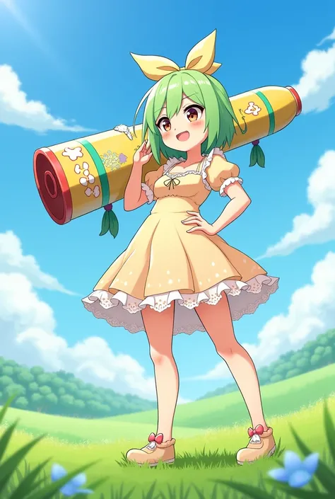 Ganshin Impact clover in a cute dress with a big bazooka