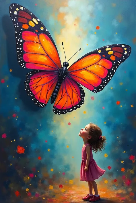 Show the butterfly in vibrant colors flying off the canvas, with Zoyas wide-eyed expression of awe and joy.