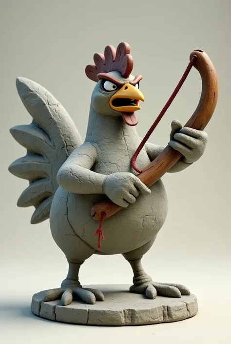  Create in Cartoon. An angry female chicken made of stone, with slingshot