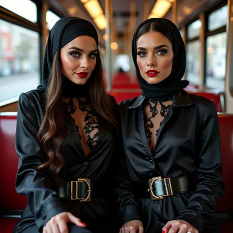  two cheeky and glamorous make-up Lassy Romanian Bulgarian reflective latex hijabi hussy with very thick eyebrows very natural bushy eyebrows and very long eyelashes and very large eyeshadow eyeshadow with far too much party and club makeup like a young br...