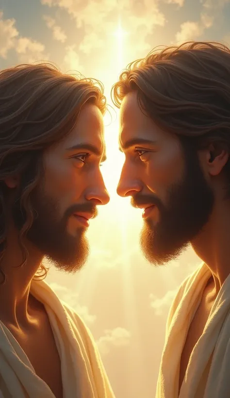  A soft and illuminated face of Jesus in heaven, speaking with Saul .