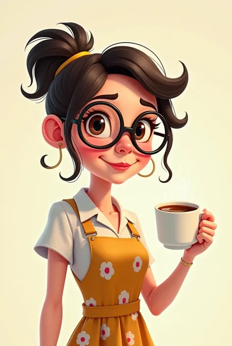 Cartoon of a female person with lenses
 with a cup in my hand