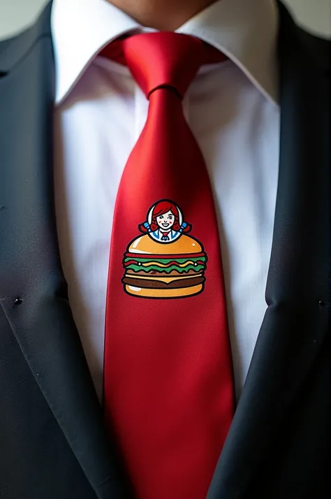 Red tie with Wendys hamburger design 