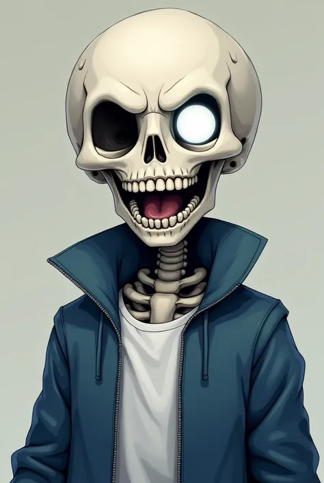 Toby Fox Undertale Sans blue jacket white shirt, White eyes
, skull, smile, 
