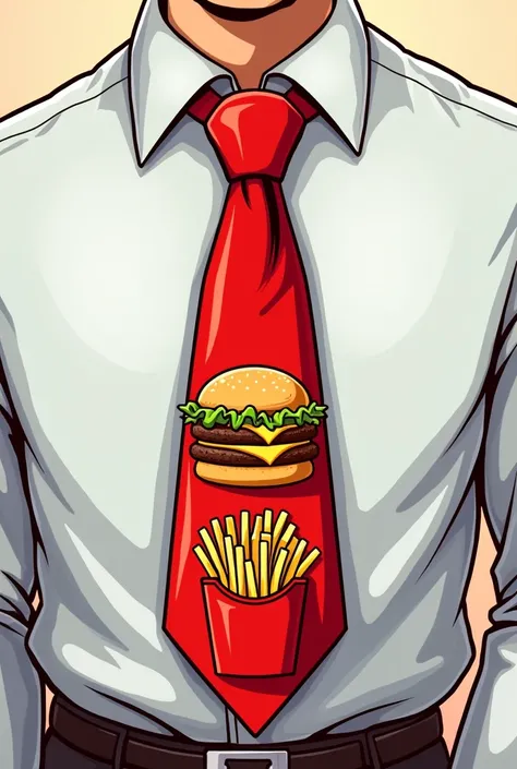 Wendys red tie with hamburger and french fries design 