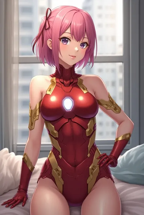 ((best quality)), ((masterpiece)), (detailed), NSFW, small breasts, prominent collarbones, skinny arms, flat stomach, visible hip bones, short hair, pink hair, straight hair, Realistic Shadows, Detailed skin, Very small breasts, Hair Ribbon, Very detailed,...