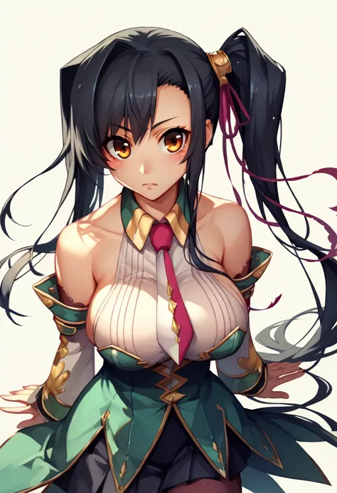 kanu aisha_koihime _music　 side ponytail　big eyes　 black hair　big breasts　guan yu　aisa　outdoor