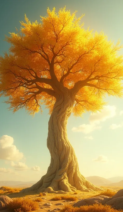 create a realistic image of a golden tree