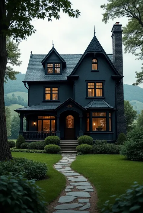 A small house with elegant dark colors in the countryside