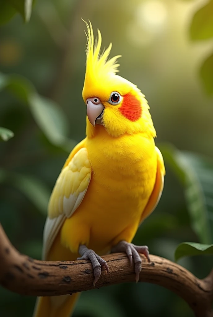 Yellow cockatiel with red cheeks 