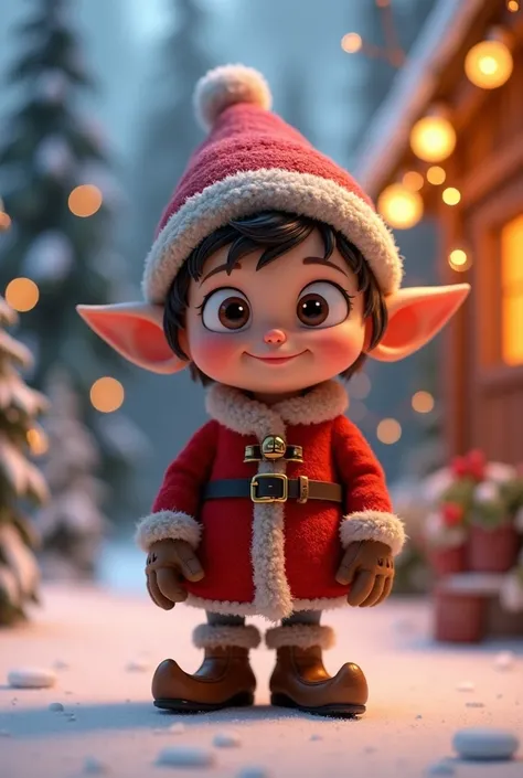 3d Pixar Style,  a funny looking Christmas elf ,  with a winter hat , stiefel, At Christmas  