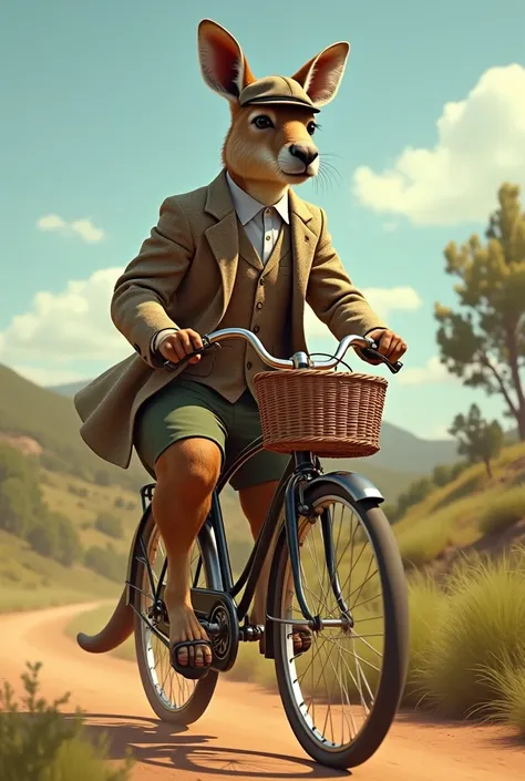 A kangaroo on a bike 
With clothes