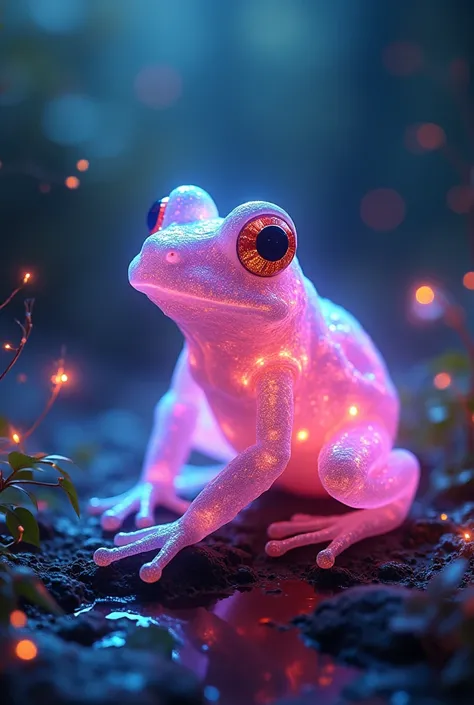 toad made of neon rays, ultra detailed, fairy lighting, photorealistic, bright colors, volumetric rays of light, hdr.