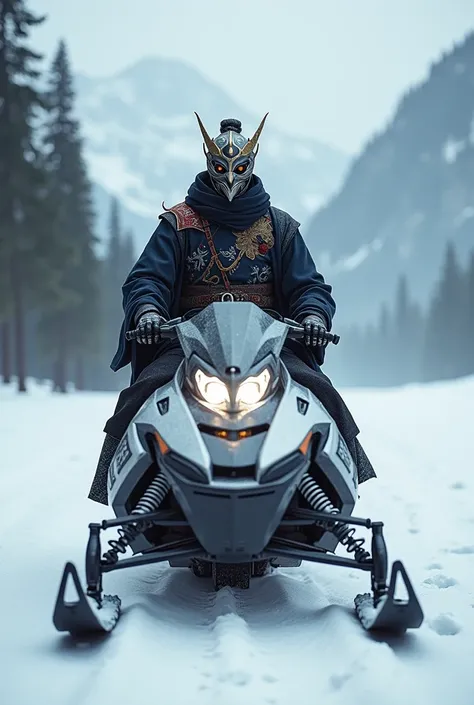 A masked Chinese on a snowmobile