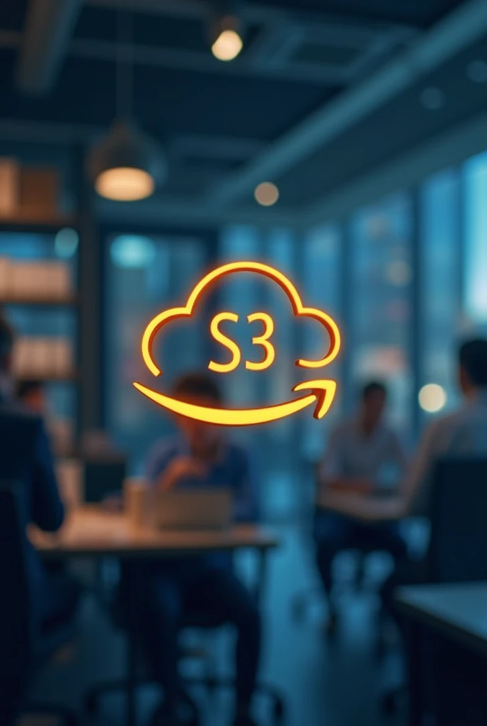 create an image of dynamics 365 for finance and operations integrating with amazon S3, have the amazon logo clearly visible with a cloud symbol and the text "S3", use a real life business setting in the background