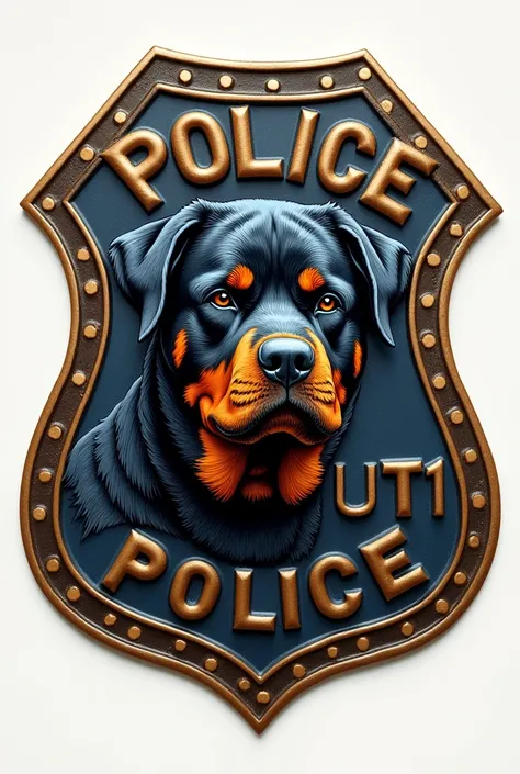 Police PIN that says POLICE and UT1 with a drawing of a rottweiler 
Only the design, not in 3d