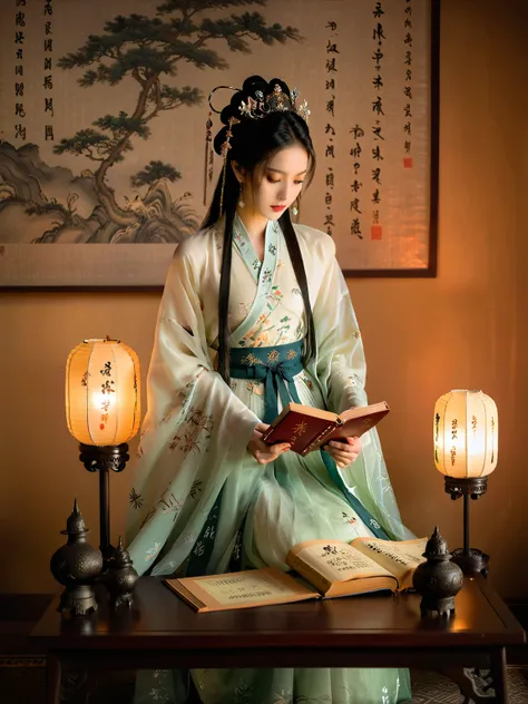  Extremely long-distance lens, A beautiful girl, Perfect face, Pretty Face, Wearing traditional  dress, Zen style, Bright Star, Light and Shadow, Ancient White, epic, Extremely delicate brushstrokes, Reality, Photographed by DJI, illustration, UHD, masterp...