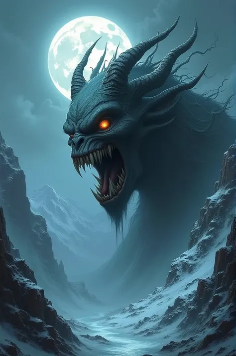 Horror head on a mountain under the moonlight 