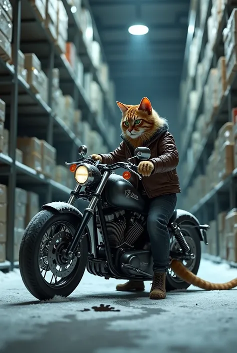 a biker cat finding a dog footprint inside a large freezer