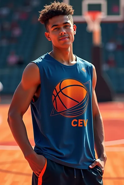 Sleeveless basketball t-shirt ,  with a basketball logo with the CEV NAME logo