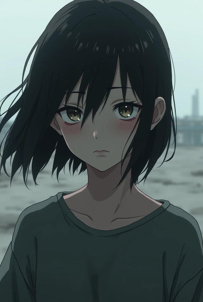 Teenager animate with empty and cold expression as if she didnt feel anything 