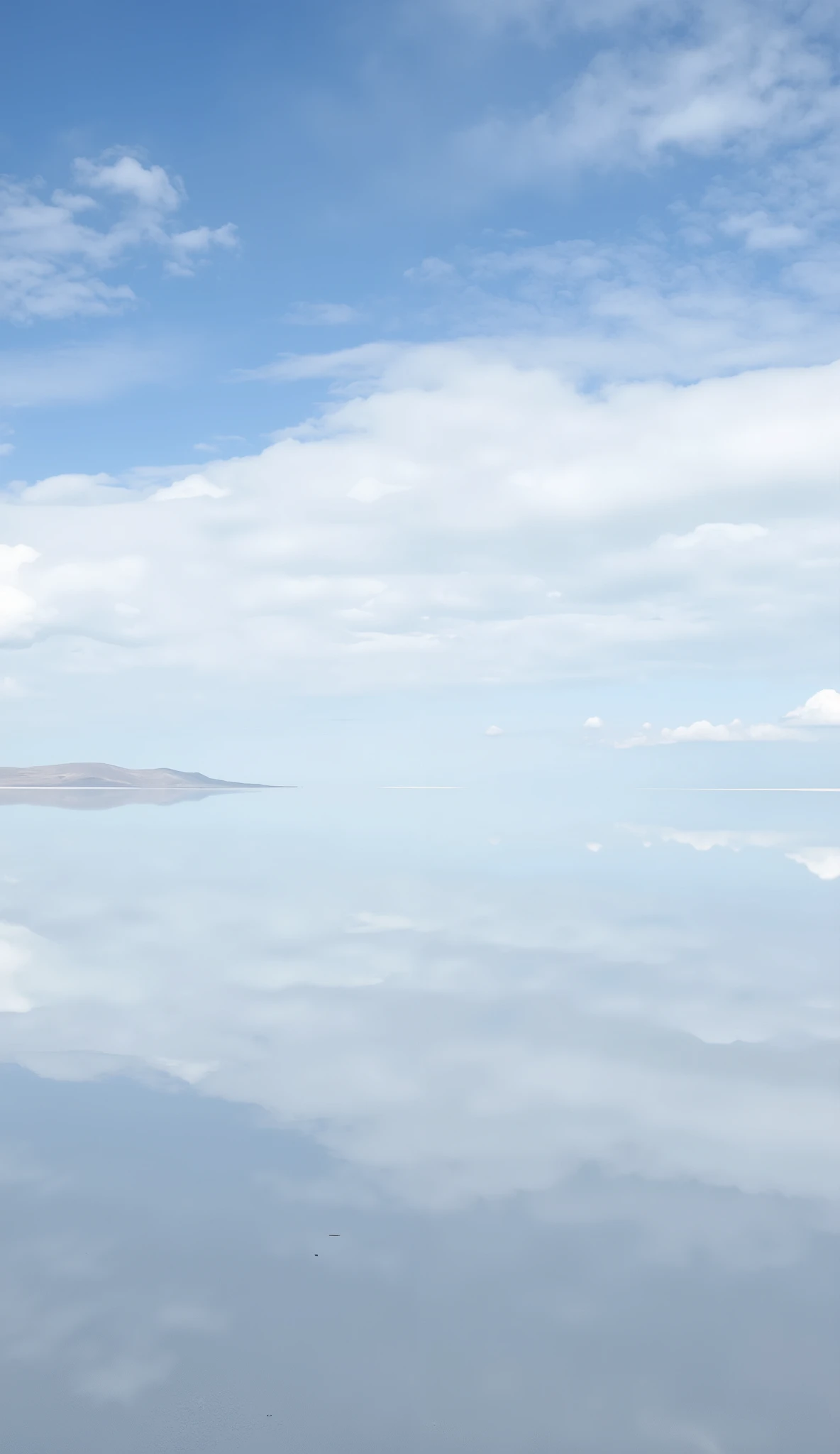 Uyuni salt flat in Bolivia, perfect reflection of endless sky. realistic, award winning photography.