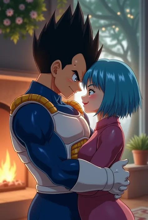 Vegeta and Bulma hugging each other 