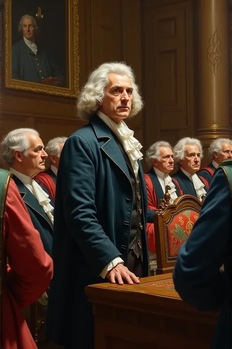 Picture of Sir Isaac Newton in the parliament listening to the order from the speaker 