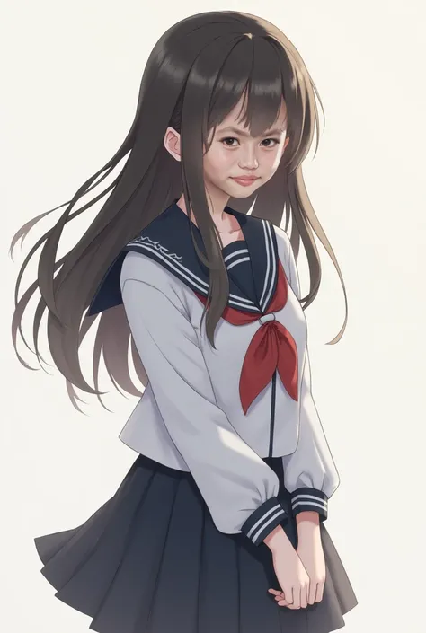 Long haired girl wearing school uniform