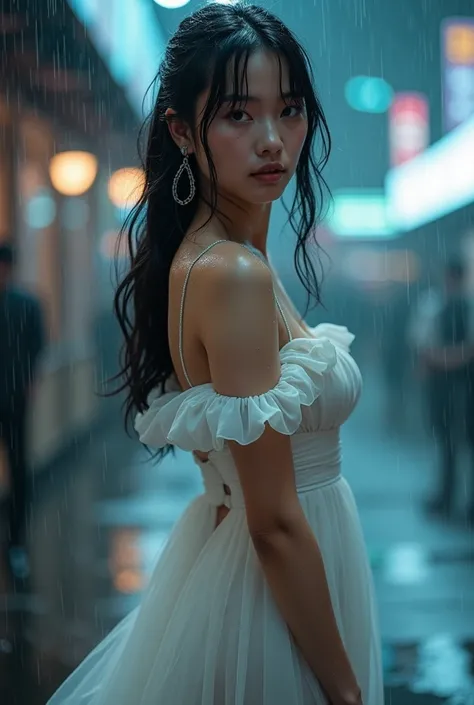 Jennie blackpink in the rain wearing white dress