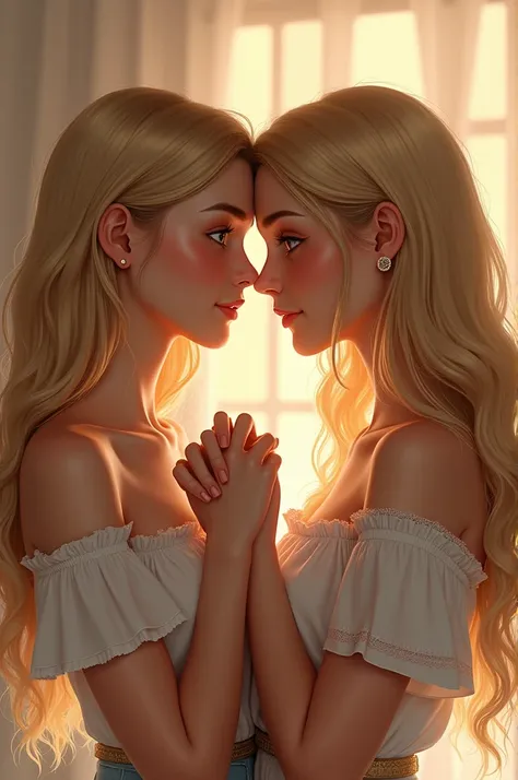 Two young blonde lesbians in love. They look a like