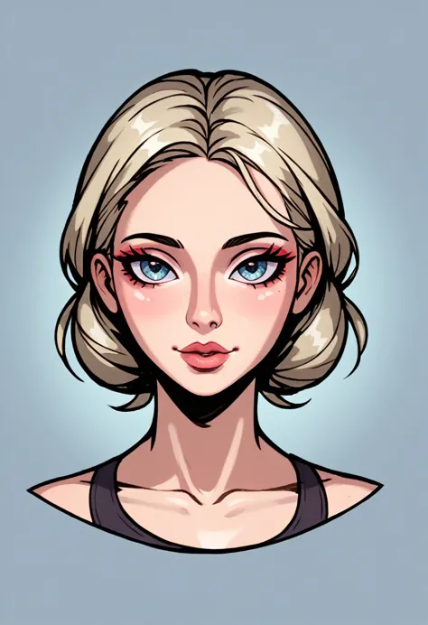 create a digital artwork of a young woman with delicate features and a soft, thoughtful expression. she has light blonde hair st...