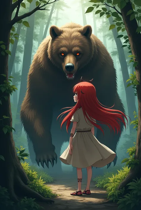 Anime read head girl demon bear