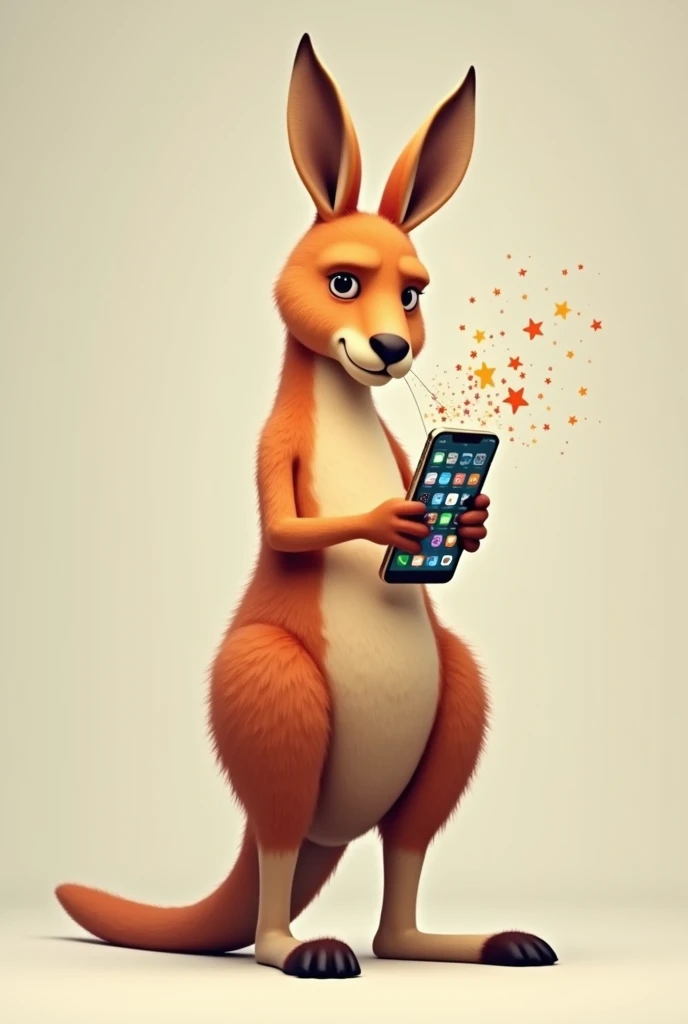 Kangaroo receiving a lot of notifications on his cell phone 