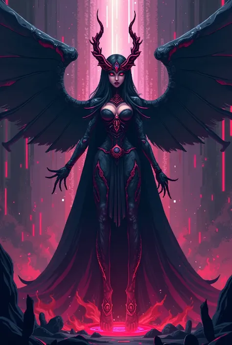 Pixel yandere queen final boss design of the videogame. Big and evil but beautiful 