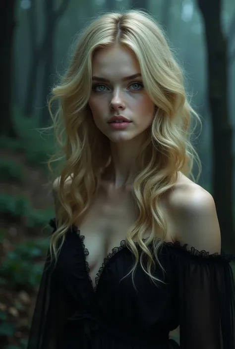 Young woman of  blond Vampire Diaries style being the twin sister of Stéfan Salvatore