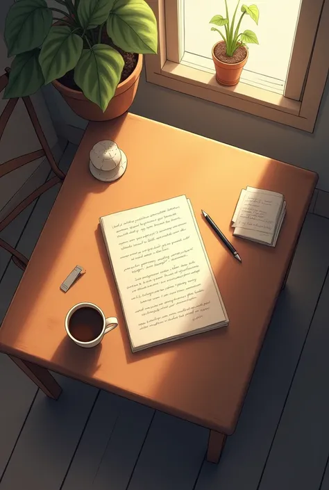 Create an animated image of a table with the perspective from above that its environment is as if it were a writer but that the book is not on the table  