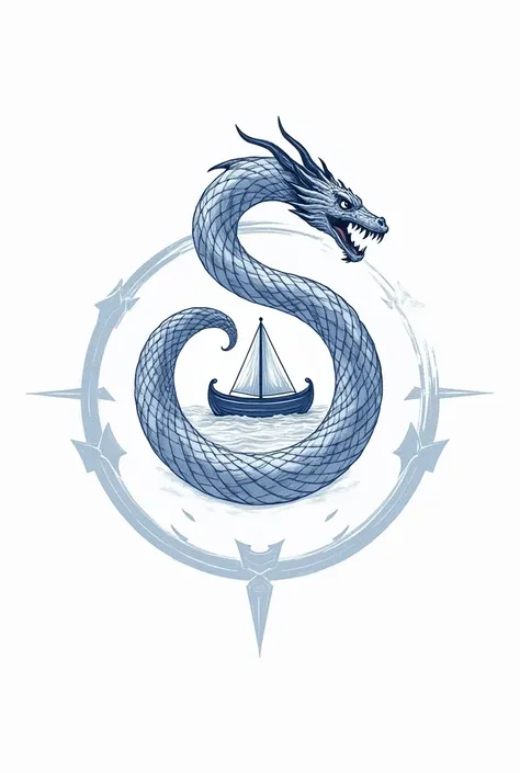 Make Jormungandr detailed in a circle with a Nordic drakkar boat in the middle and bottom to say Jormungandr
Developed in dark blue or light blue with white background in simple logo style in drawing style