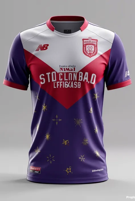 Fronte e Costa team uniform with the name Natal Solidario in Portuguese. designs that remind us of Christmas , In purple colors, white and red 