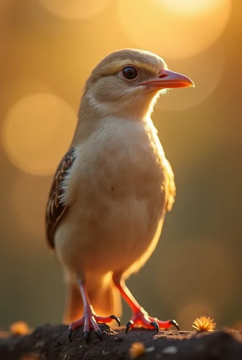  little naked Fascinating close-up of a beautiful little bird, illuminated by the soft golden light of a calm morning, with bright bokeh, gently framing her graceful form