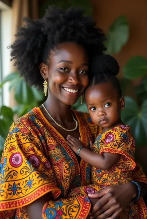 African mom and her baby wearing the same beautiful grown