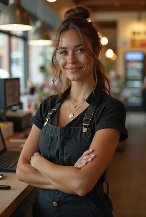 woman works at cashier big tits