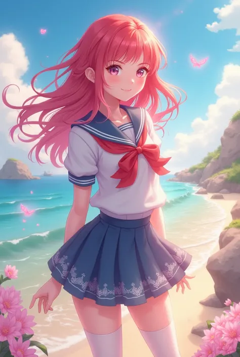 Aesthetic anime girl with Red hair and bangs in sailor moon style