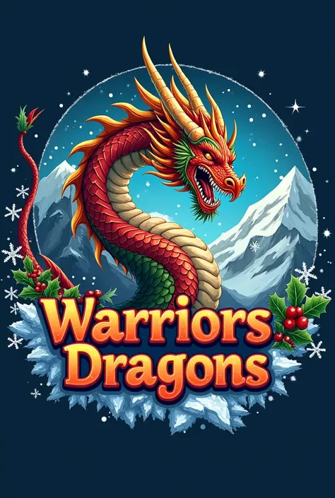 Logo that says Warriors Dragons with Christmas dragon
